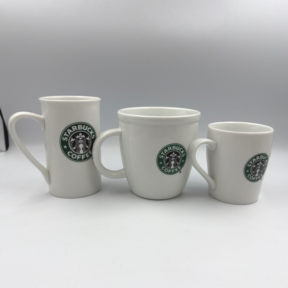 Lot of 3 Starbucks Classic White Ceramic Coffee Mug Set 8oz 16oz Gift Pack